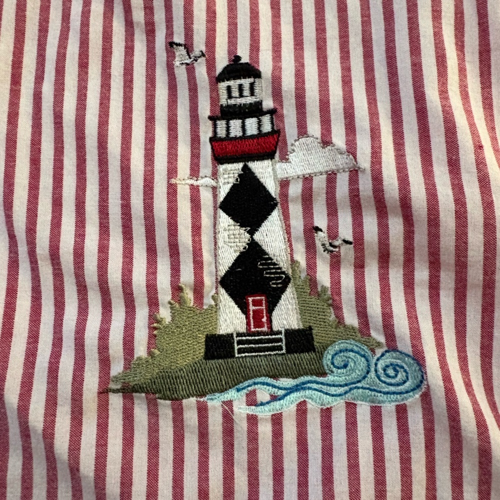 Coastal grandma nautical lighthouse button up striped top Blair medium - Picture 7 of 10